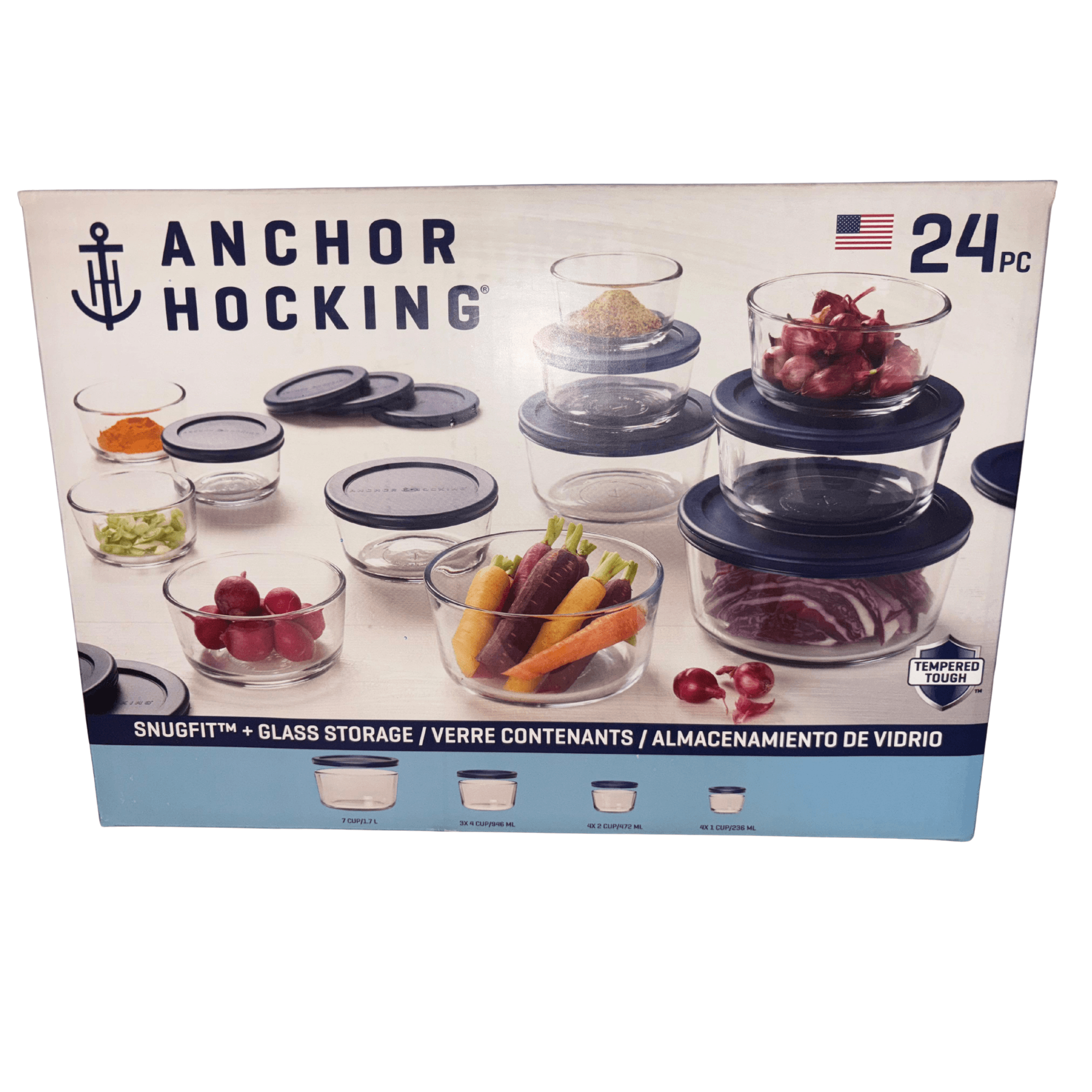 24PC FOOD STORAGE SET W/NAVY SNUGFIT LIDS