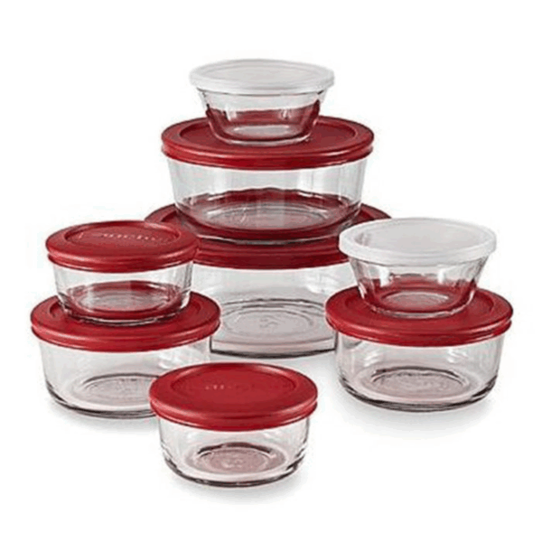 Anchor Hocking 16 Piece Kitchen Storage Set W/Red Snug Fit Lid