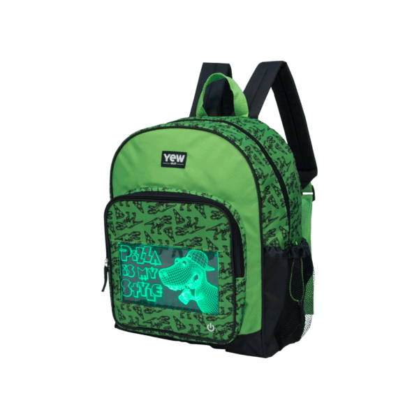 YEW Youth Back Pack Pop Lights Green Dinosaur